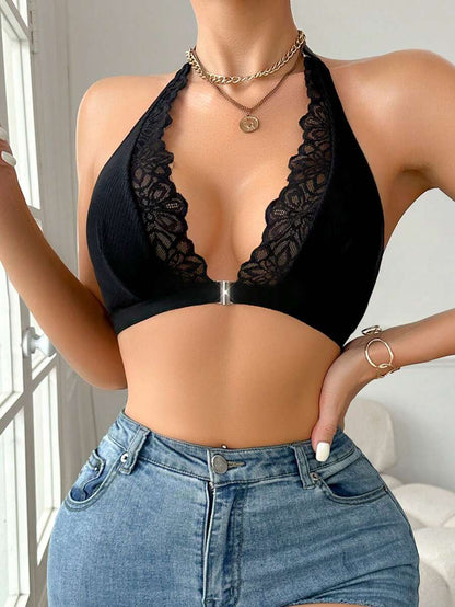 Lace Splice Halter Bra